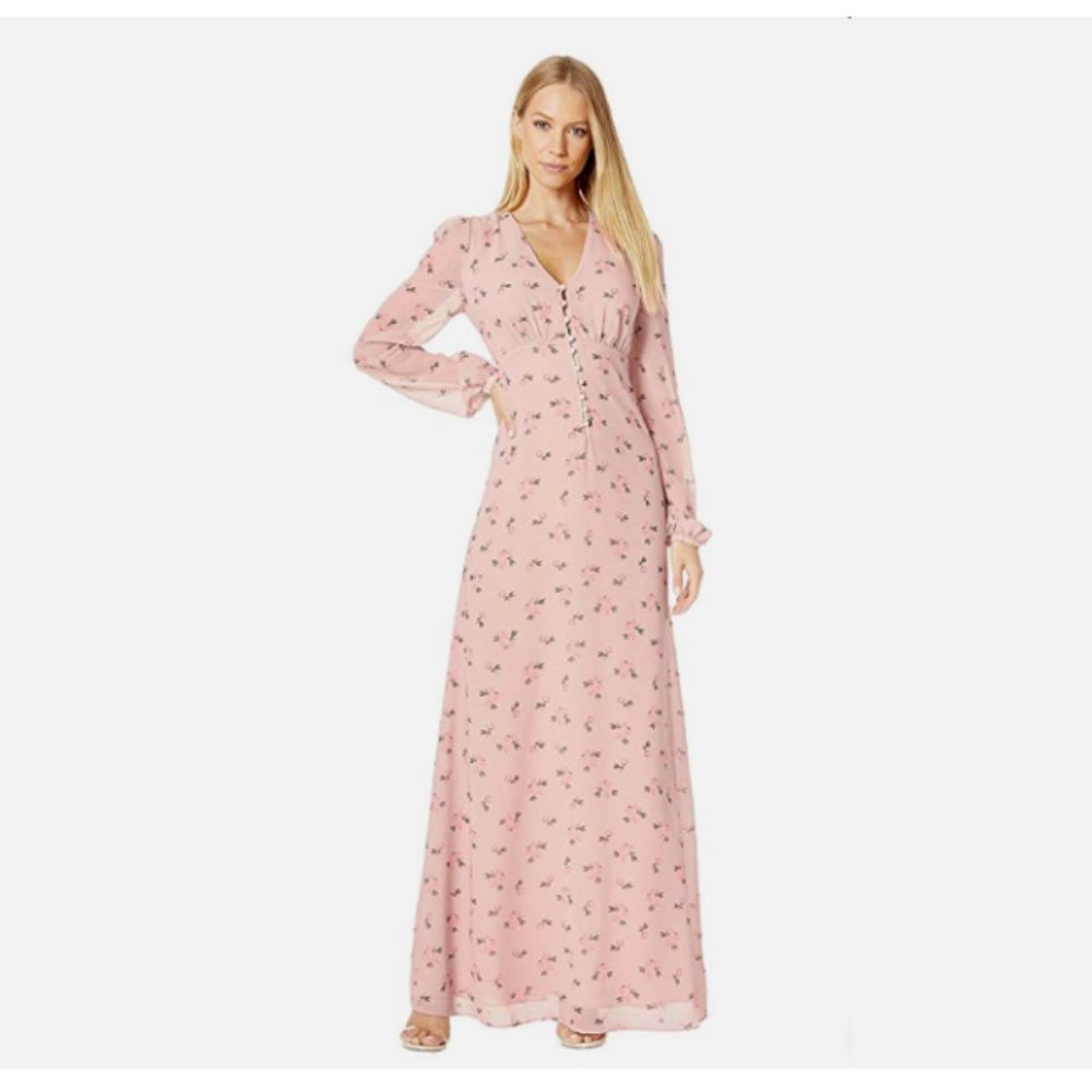 Juicy Couture Black Label Tossed Floral Sheer Sleeve Maxi Dress Pink 0 NWT